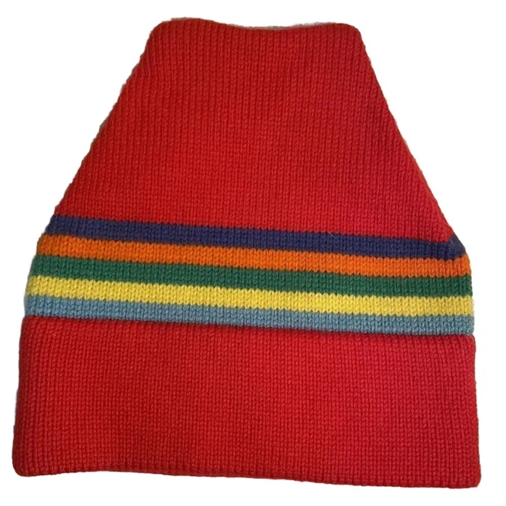 VTG 80s Colin Red Stripes Virgin Wool Ski Nordic Beanie Hat Canada Retro